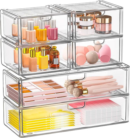 caktraie Acrylic Storage Drawers Set of 6, Clear Makeup Organizer, Plastic Organizer Bins for Beauty Supplies,Ideal for Vanity, Bathroom,Cabinet,Pantry Organization - Image 8