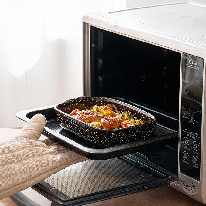 3-Pack Deep Rectangular Ceramic Baking Dishes, Heavy-Duty Oven-Safe Stoneware Casserole Pans for Lasagna Baking, High Heat Resistant Handcrafted Glazed Finish,Speckle Series(13.8''/12''/9.6'' Brown) - Image 6