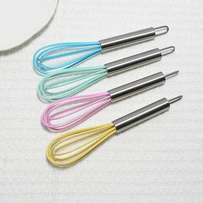 Mini Whisks 6 inch 4Pcs silica gel stainless steel Whisk, Hand Egg Mixer for Flour Cake Egg, Kitchen Cooking Baking Use Whisk （purple，yellow，cyan，blue） - Image 2