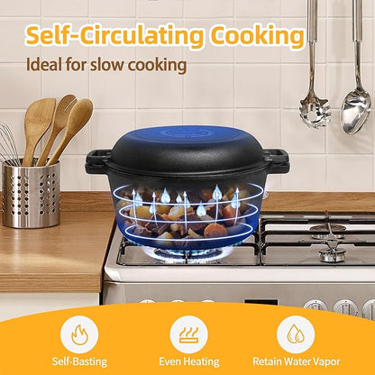 Pre-Seasoned Cast Iron Dutch Oven Pot with Skillet Lid, 5 Qt Bread Dutch Oven Includes Proofing Basket Sourdough Starter Kit for Bread Baking, Camping, Frying and Braising - Image 5