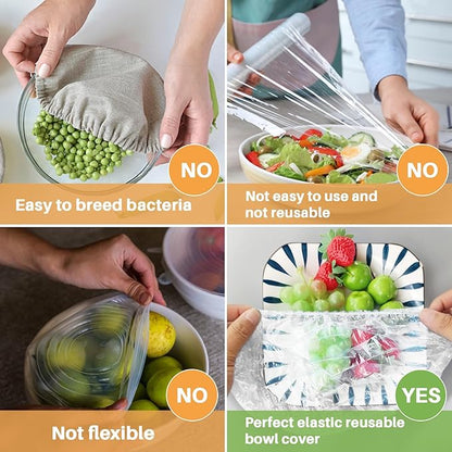 Sukh 100PCS Bowl Covers Reusable - Thickend&Sturdy Plastic Bowl Cover Elastic Food Covers Stretch Reusable Disposable Food Storage Fresh Keeping Bags Outdoor to Keep Dust Away Outdoor Party Supplies - Image 4
