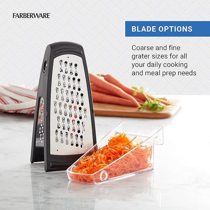 Farberware Professional Stainless Steel Grater with Container, Coarse and Fine Blades, Nonslip Base, Easy-Grip Handle, Dishwasher Safe - Image 4
