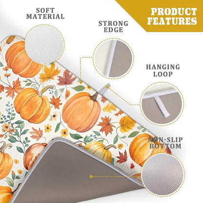 Fall Pumpkin Thanksgiving Dish Drying Mat for Kitchen Counter 18x24 Autumn Leaves Harvest Theme Absorbent Reversible Microfiber Drying Mats Kitchen Countertop Protector Dishes Drainer Pad - Image 4