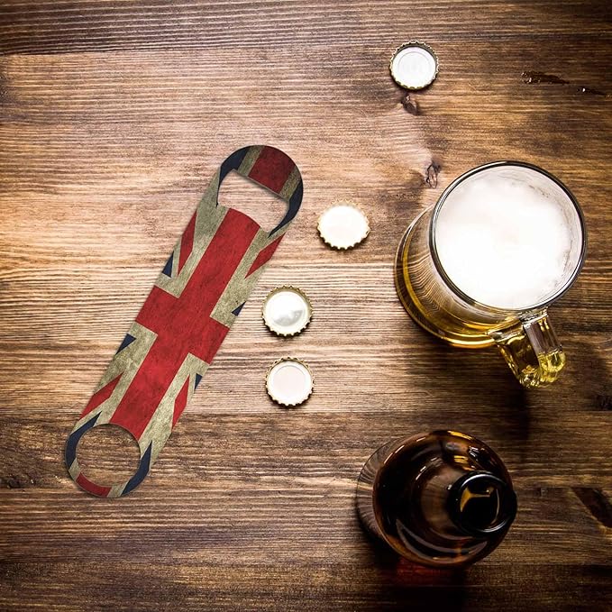 United Kingdom Flag Stainless Steel Bottle Opener Uk British National Flags with Red White Blue Flat Beer Bottle Opener Keychain for Home Kitchen Bar Restaurant Party Birthday Gift