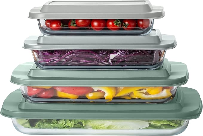 COOK WITH COLOR 8-Piece Deep Glass Baking Dish Set with Plastic Lids – Casserole and Food Storage Containers for Lasagna, Leftovers – Freezer-to-Oven, Microwave & Dishwasher Safe, Sage - Image 8