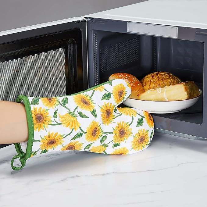 Oven Mitts and Potholders Dish Towles Set 100% Cotton for Perfect for Gifting, Baking, and Everyday Cooking Durable Heat Resistant for Kitchen and Machine Washable (3-Piece Sunflower) - Image 2