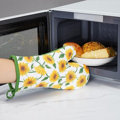 Oven Mitts and Potholders Dish Towles Set 100% Cotton for Perfect for Gifting, Baking, and Everyday Cooking Durable Heat Resistant for Kitchen and Machine Washable (3-Piece Sunflower) - Image 2