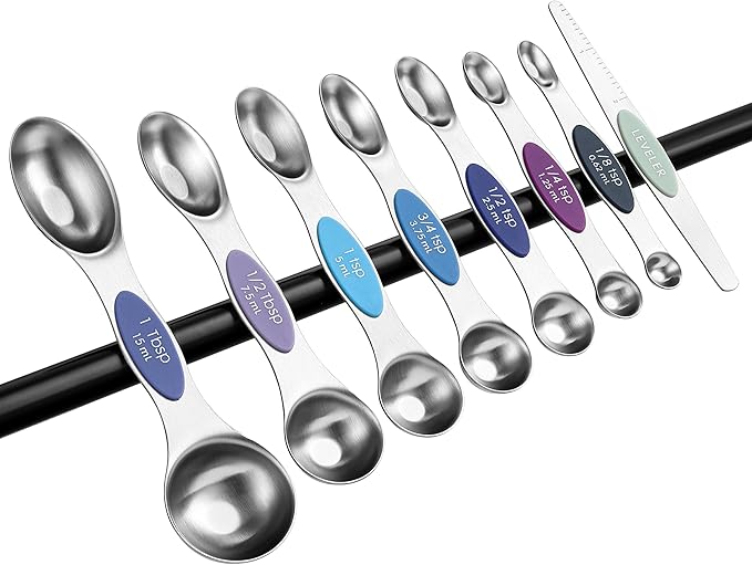 Spring Chef Stainless Steel Magnetic Measuring Spoons Set of 8 with Leveler, Dual Sided Metal Teaspoon & Tablespoon Measuring Spoons, Nesting Kitchen Gadgets for Baking & Cooking - Winter Frost - Image 9
