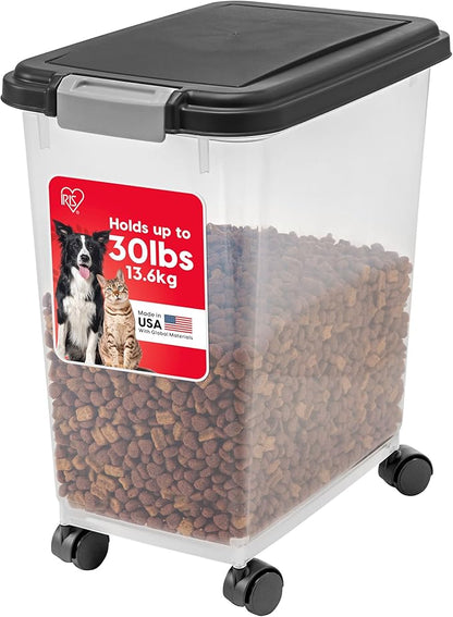 IRIS USA Airtight Dog Food Storage Container, Up to 30 lbs, Attachable Wheels, for Dog Cat Bird and other Pet Food Storage Bin, Keep Fresh, Easy Mobility, BPA Free, Black by IRISUSA