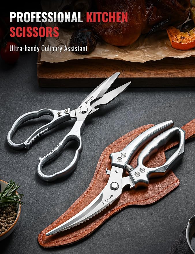 Emojoy 2-Piece Kitchen Scissors Set with Poultry Shears, Japanese Stainless Steel Kitchen Shear, All Purpose Scissor for Food, Chicken Bones, Dishwasher Safe - Image 3