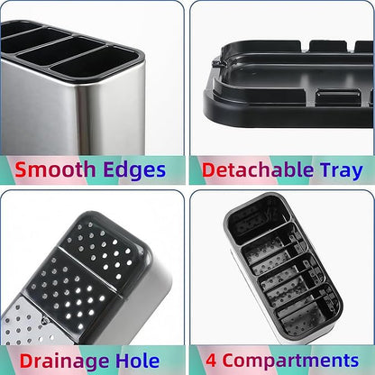 LIBODOUR Utensil Holder,Stainless Steel Caddy Counter,Spoon holder,4 Compartments Silverware Caddy,Capacity Flatware Spoon Fork Tool Cutlery Holder - Image 4