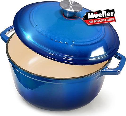 MUELLER HOME 4.5 QT Enameled Cast Iron Dutch Oven, Heavy-Duty Casserole Dish and Braiser Pan with Lid and Stainless Knob, Oven-Safe up to 500° F & Across All Cooktops, Aqua Blue by MUELLERHOME