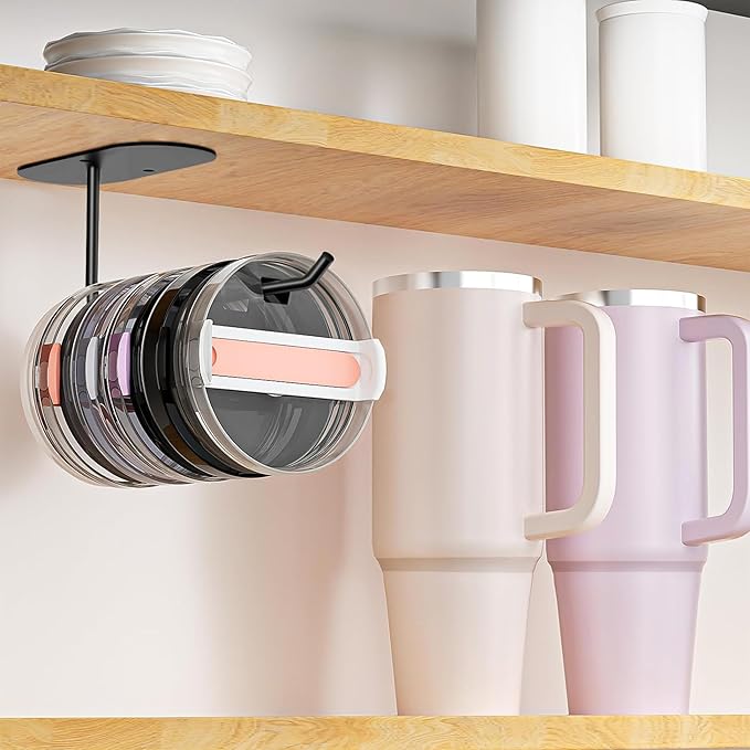 4 Pack Tumbler Lid Organizer, Space Saving Cup Lid Organizer for Yeti/Stanley/Simple Modern Tumbler Lids, Self-Adhesive or Drilling Tumbler Lid Hook for Kitchen Organizers and Storage - Image 6
