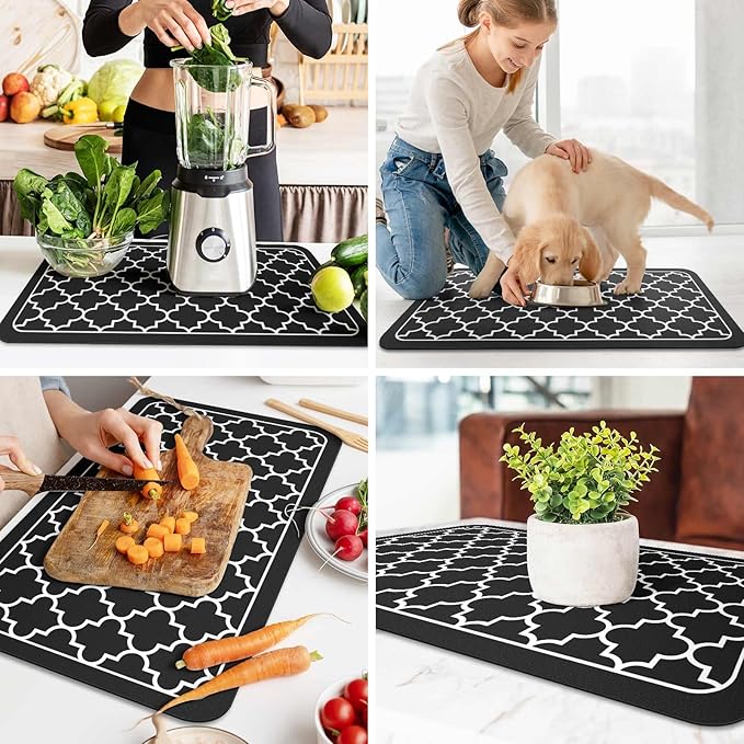 WISELIFE Dish Drying Mat Super Absorbent Drying Mat Large Dish Drying Mats for Kitchen Counter Easy Clean Dish Mat Kitchen Drying Mat18"x 28" Stylish Black - Image 6