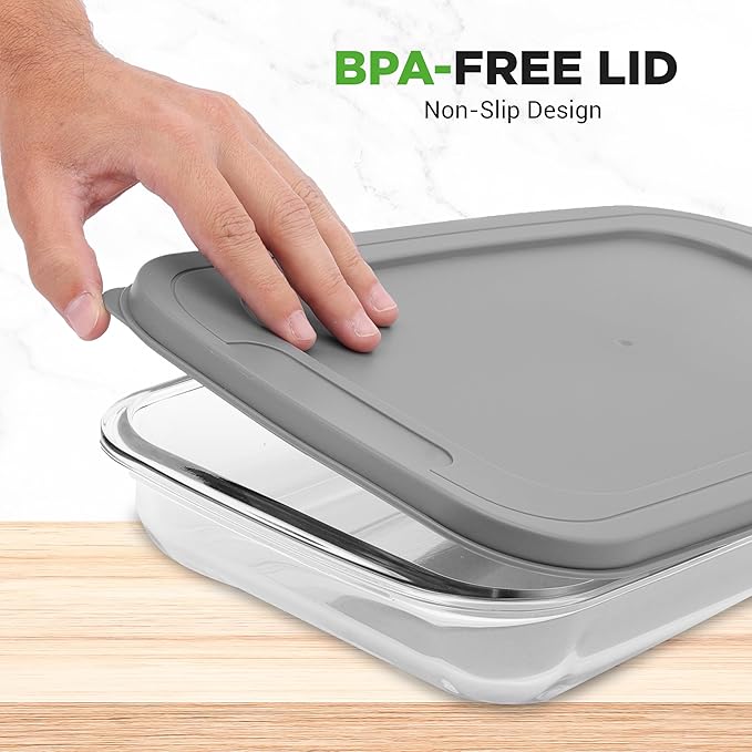 NutriChef 8-Piece Deep Glass Baking Dish for Oven with Lids - Casserole Dishes for Oven - Bakeware Sets for Lasagna, Meatloaf, Leftovers, Cooking, & Dishwasher Safe -Gray - Image 3
