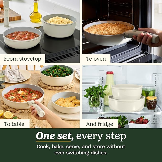 Cuisinart 13-Pc ClickSmart Nonstick Detachable Handle Ceramic Cookware, Pots and Pans Set, Stackable Space-Saving Design, Compatible with All Stovetops, Induction & Oven Safe, PURELYCERAMIC - Image 3