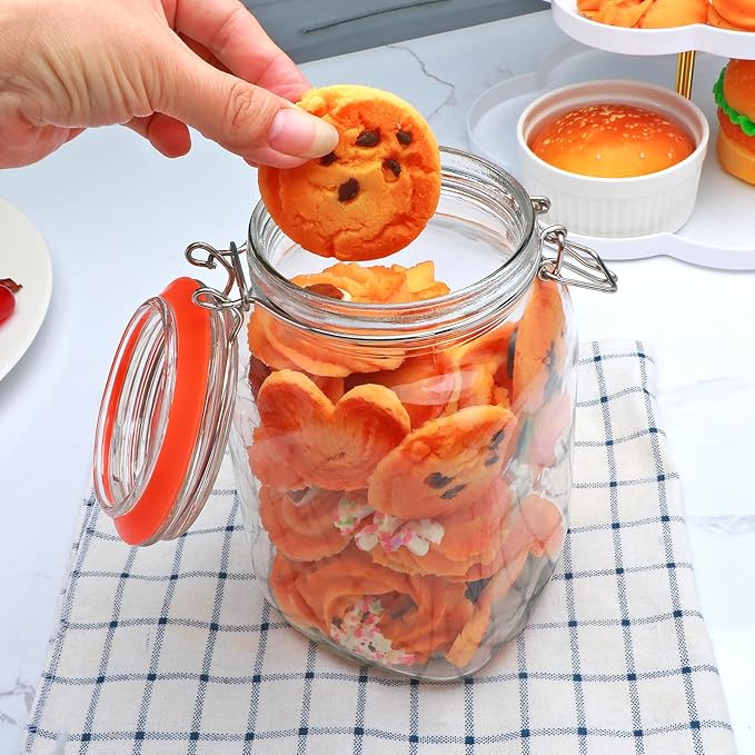 50oz Glass Jars with Clamp Lids,Set of 4,1500ml Square Wide Mouth Mason Jars with Airtight Lids,Large Glass Storage Container with Clip Lid for Kitchen,Flour,Pasta,Beans - Image 7