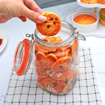 50oz Glass Jars with Clamp Lids,Set of 4,1500ml Square Wide Mouth Mason Jars with Airtight Lids,Large Glass Storage Container with Clip Lid for Kitchen,Flour,Pasta,Beans - Image 7