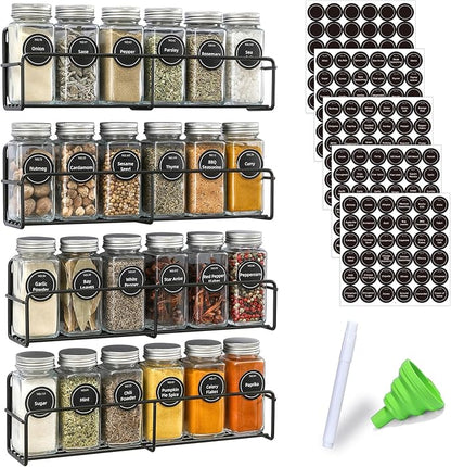 VITEVER Magnetic Spice Rack, 4 Pack, 24 Square Glass Jars with Lids, Quick-Find Pre-Printed Labels, Funnel, Space Saver, Refrigerator and Microwave Oven Organizer - Image 7