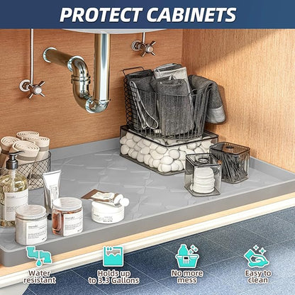SIKADEER 37" x 19" Under Sink Mat Waterproof, Silicone Mat Kitchen Drawer Shelf and Cabinet Liner, Sink Protector for Bathroom Organizers and Storage, Boot Tray Pet Food Mats - Image 3
