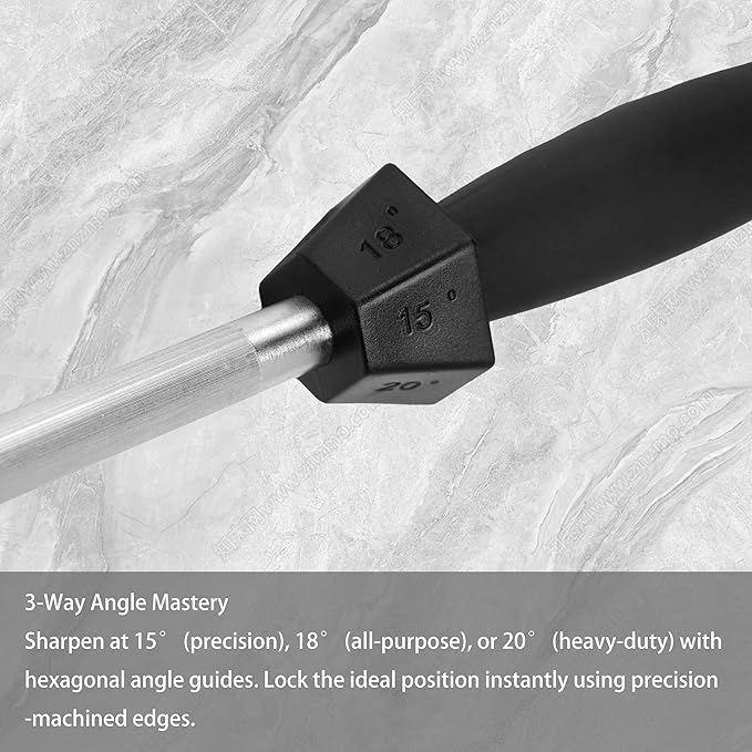 Knife Sharpener Knife Sharpening Rod Honing Steel with 15°-18°-20°Angle Guides Professional Carbon Steel with Black Rubber Grip for Kitchen Chef House Gift 12'' - Image 4