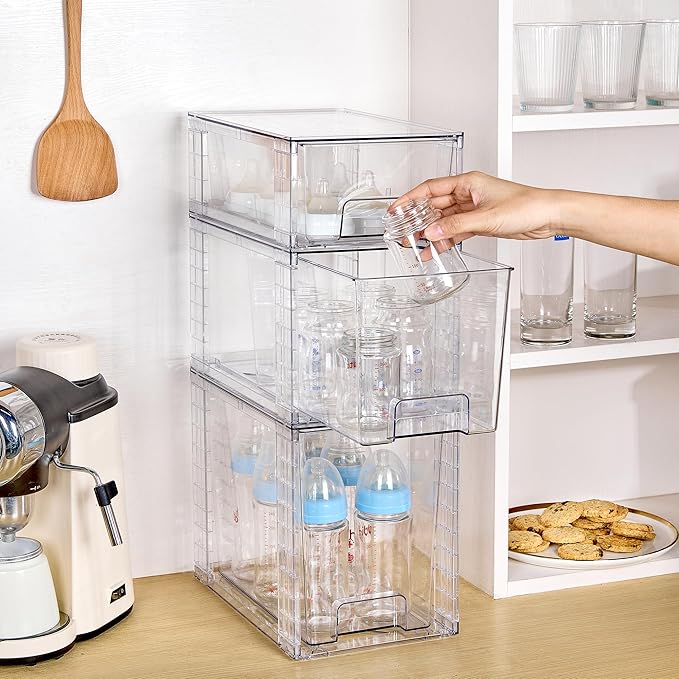 Vtopmart 6 Pack Clear Stackable Storage Drawers,Easy to Assemble Bathroom Organizers and Storage with handles,Plastic Drawers for Kitchen Pantry,Cabinet,Under Sink Organization - Image 6
