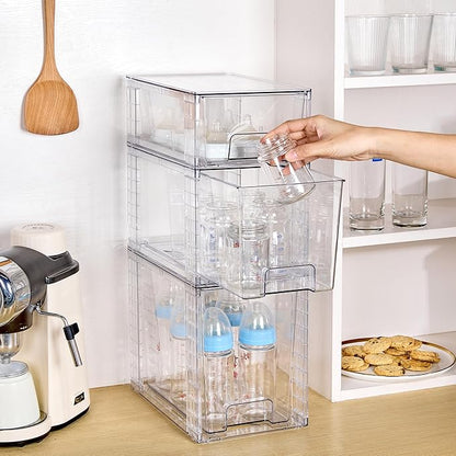 Vtopmart 6 Pack Clear Stackable Storage Drawers,Easy to Assemble Bathroom Organizers and Storage with handles,Plastic Drawers for Kitchen Pantry,Cabinet,Under Sink Organization - Image 6
