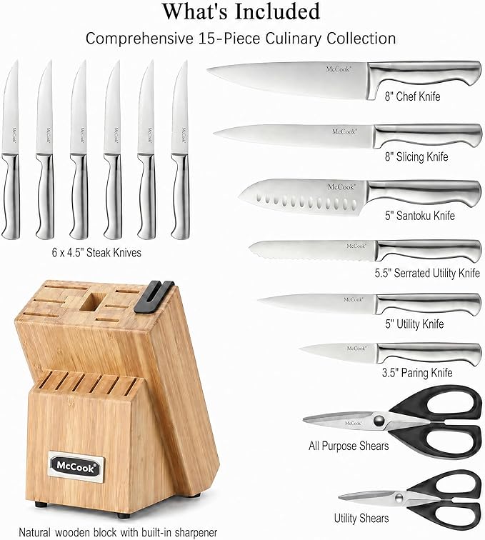 McCook® Knife Sets,German Stainless Steel Knife Block Sets with Built-in Sharpener - Image 3