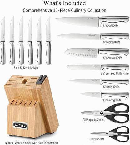 McCook® Knife Sets,German Stainless Steel Knife Block Sets with Built-in Sharpener - Image 3