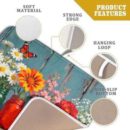 Small Dish Drying Mat for Kitchen Counter 16x18, Spring Summer Floral Decorative Absorbent Reversible Microfiber Kitchen Countertop Protector Dishes Drainer Pad - Image 4