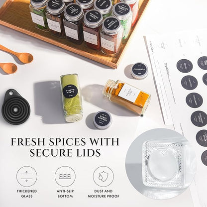 Glass Spice Jars with Labels with Metal Lids and Shakers Minimalist 24 Pack Set, 4oz Small Clear Empty Spice Bottles Seasoning Containers with Label Organizer Square Herb Seasoning Jars for Kitchen - Image 5