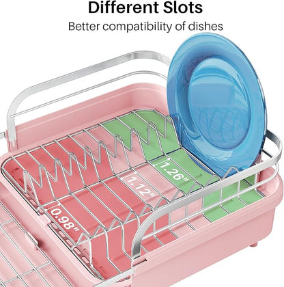 SNTD Dish Drying Rack, Expandable Dish Rack for Kitchen Counter, Stainless Steel Dish Drainer with Drainboard Set and Utensil Holder (Pink) - Image 6