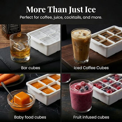 KitchFort Large Silicone Ice Cube Tray (2-Pack), Easy Release 2" Big Ice Cubes - Cocktail, Whiskey Ice Cubes Mold - Ice Trays for Freezer with Lid - Stackable Silicone Ice Tray - White - Image 7
