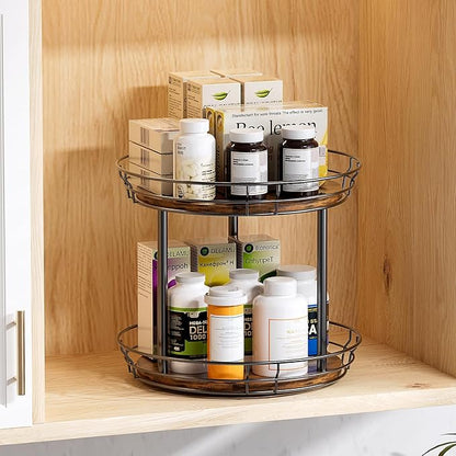 LAMU 12'' Lazy Susan Turntable Organizer, 2 Tier Round Rotating Spice Rack Organization for Kitchen Cabinet and Countertop, Wooden Lazy Susan for Table Top, Pantry, Bathroom, Vanity, Home Decor - Image 7