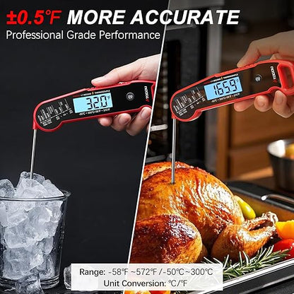 Atogou Meat Thermometer, Professional Food Thermometer, <1 Sec Instant Read, ±0.5℉ Accuracy, Thermocouple Sensor, Waterproof Digital Thermometer for Cooking, BBQ, Grill, Him Dad Birthday Gifts, Red - Image 4