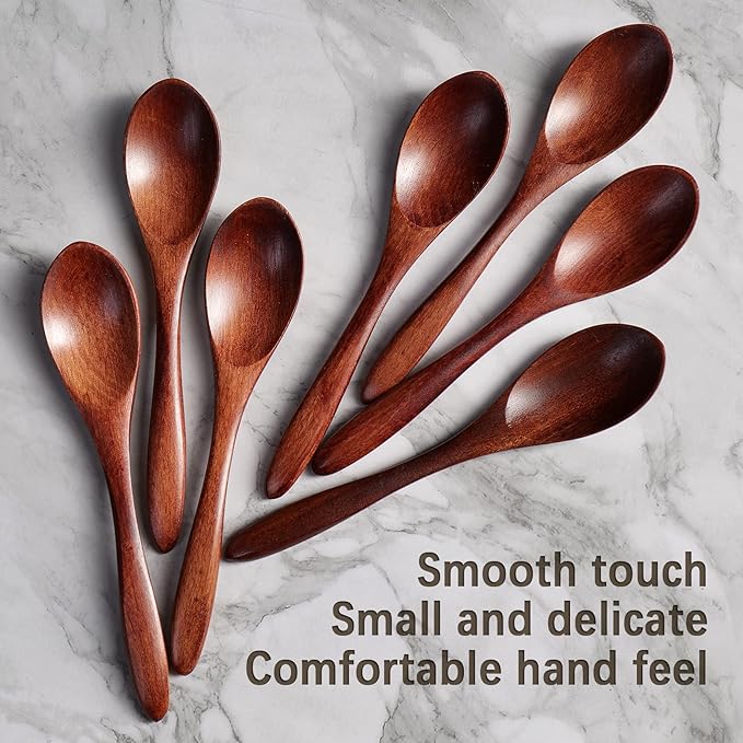 7 PCS Small Wooden Spoons, 5.8 Inch Honey Spoons for Tea, Hardwood Wooden Honey Teaspoon for Coffee, Little Tiny Wood Spoons, Bamboo Table Spoon for stirring, Wooden Spoons for Utensils Set - Image 6