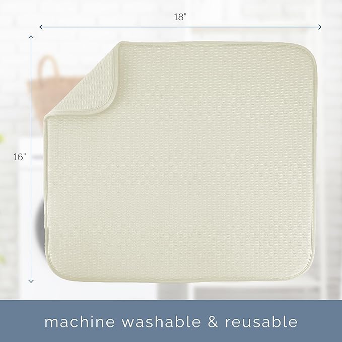 S&T INC. Dish Drying Mat, 16” x 18”, Absorbent Microfiber Kitchen Counter Mat, Drying Pad for Dishes, Utensils, Pots and Pans, Large, Diamond Texture, Cream - Image 7