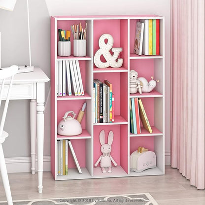 Furinno LUDER Book Shelf, 11-Cube Bookshelf, Reversible Bookcase, 9.4 x 29.1 x 41.7, Easy Assembly, for Living Room, Bedroom, Home Office, White/Pink - Image 2