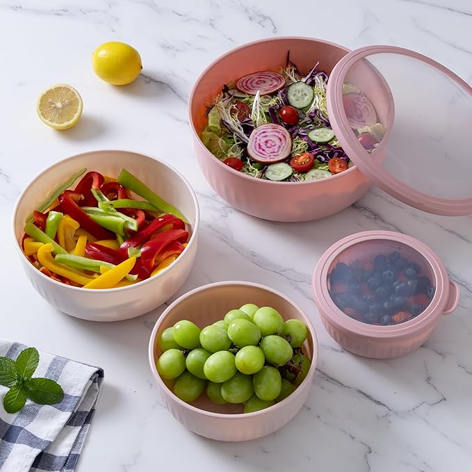 COOK WITH COLOR Prep Bowls with Lids- Wide and Deep Nesting Plastic Small Mixing Bowl Set with Lids, 12 Piece Set - Wide Bowls, Pink - Image 7