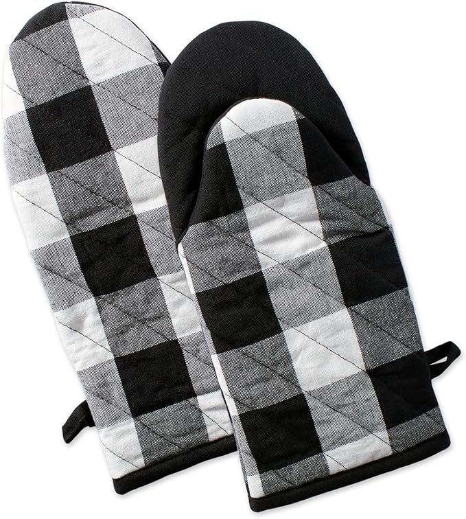 DII Buffalo Check Kitchen Collection, Classic Farmhouse Kitchen Set, Oven Mitt, Black & White, 2 Piece
