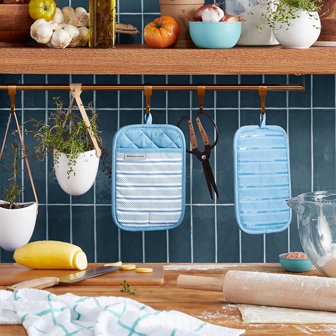 KitchenAid Albany Pot Holder 2-Pack Set, Blue Velvet, 7"x10"
