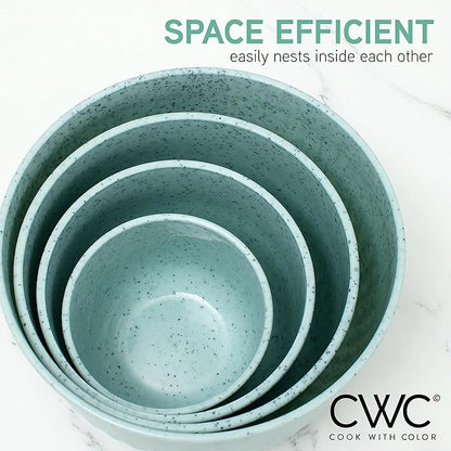 COOK WITH COLOR Prep Bowls with Lids- Wide and Deep Nesting Plastic Small Mixing Bowl Set with Lids, 8 Piece Set - Deep Bowls, Speckled Mint - Image 3