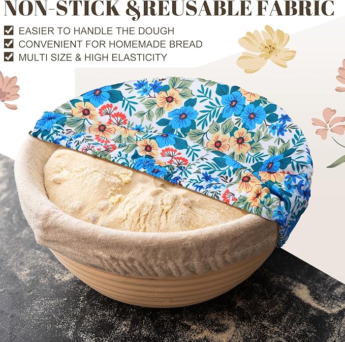 10 Pack Cloth Bowl Covers for Bread Rising - 5 Size Stretch Elastic Food Storage Container Lids - Reusable Cotton Fabric Covers for Food, Fruits, Leftovers (Flower)