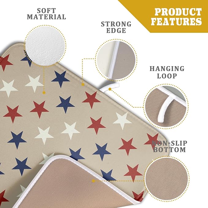 Patriotic July of 4th Blue Red White Star Dish Drying Mat for Kitchen Counter 16x18 Independence Day Absorbent Reversible Microfiber Drying Mats Kitchen Countertop Protector Dishes Drainer Rack Pad - Image 4