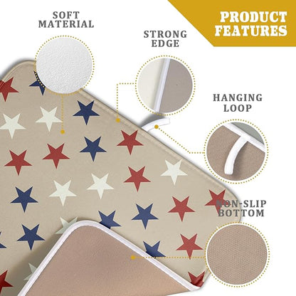 Patriotic July of 4th Blue Red White Star Dish Drying Mat for Kitchen Counter 16x18 Independence Day Absorbent Reversible Microfiber Drying Mats Kitchen Countertop Protector Dishes Drainer Rack Pad - Image 4