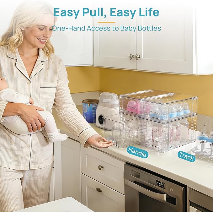 Vtopmart 4 Pack Clear Stackable Storage Drawers,Under Sink and Kitchen Organizers Storage,Easy to Assemble Plastic Drawers for Baby Bottle,Medicine, Bathroom,Cabinet and Pantry Organization - Image 5