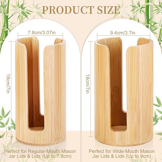 2 Pack Mason Jar Lid Organizer (Wide Mouth & Regular Mouth) Bamboo Ball Jar Wooden Storage Accessories for Home Kitchen Organization & Tumbler Lids, Fit Mason/Canning/Bamboo Lids - Image 2