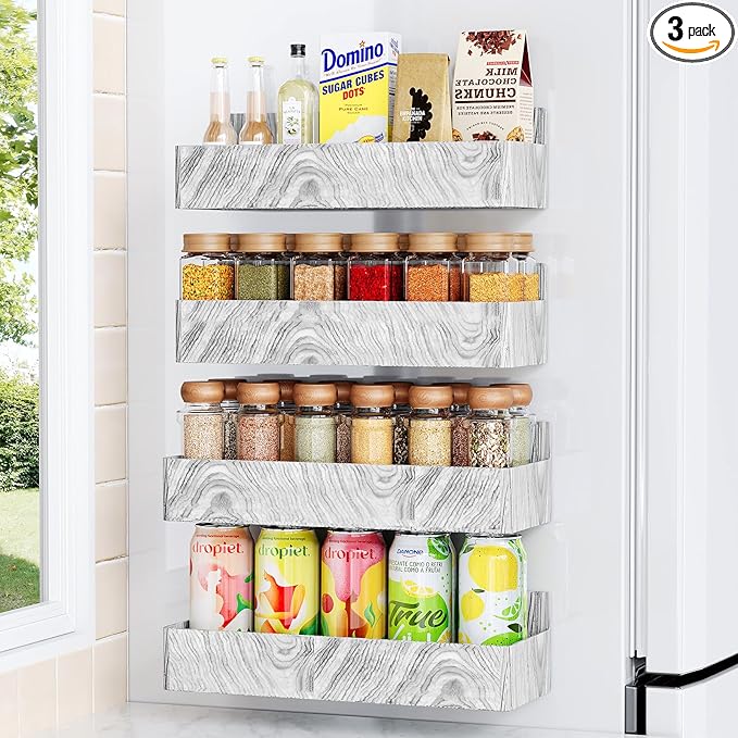 Mystozer Magnetic Spice Rack for Refrigerator, Kitchen Organizer and Storage Shelf, Wood White(4 Pack) by Mystozer