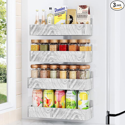 Mystozer Magnetic Spice Rack for Refrigerator, Kitchen Organizer and Storage Shelf, Wood White(4 Pack) by Mystozer