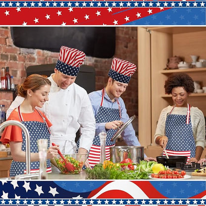 SATINIOR USA 4th of July Flag Kitchen Chef Hat Adjustable Apron 250th Independence Day Apron Patriotic Aprons for Men Women
